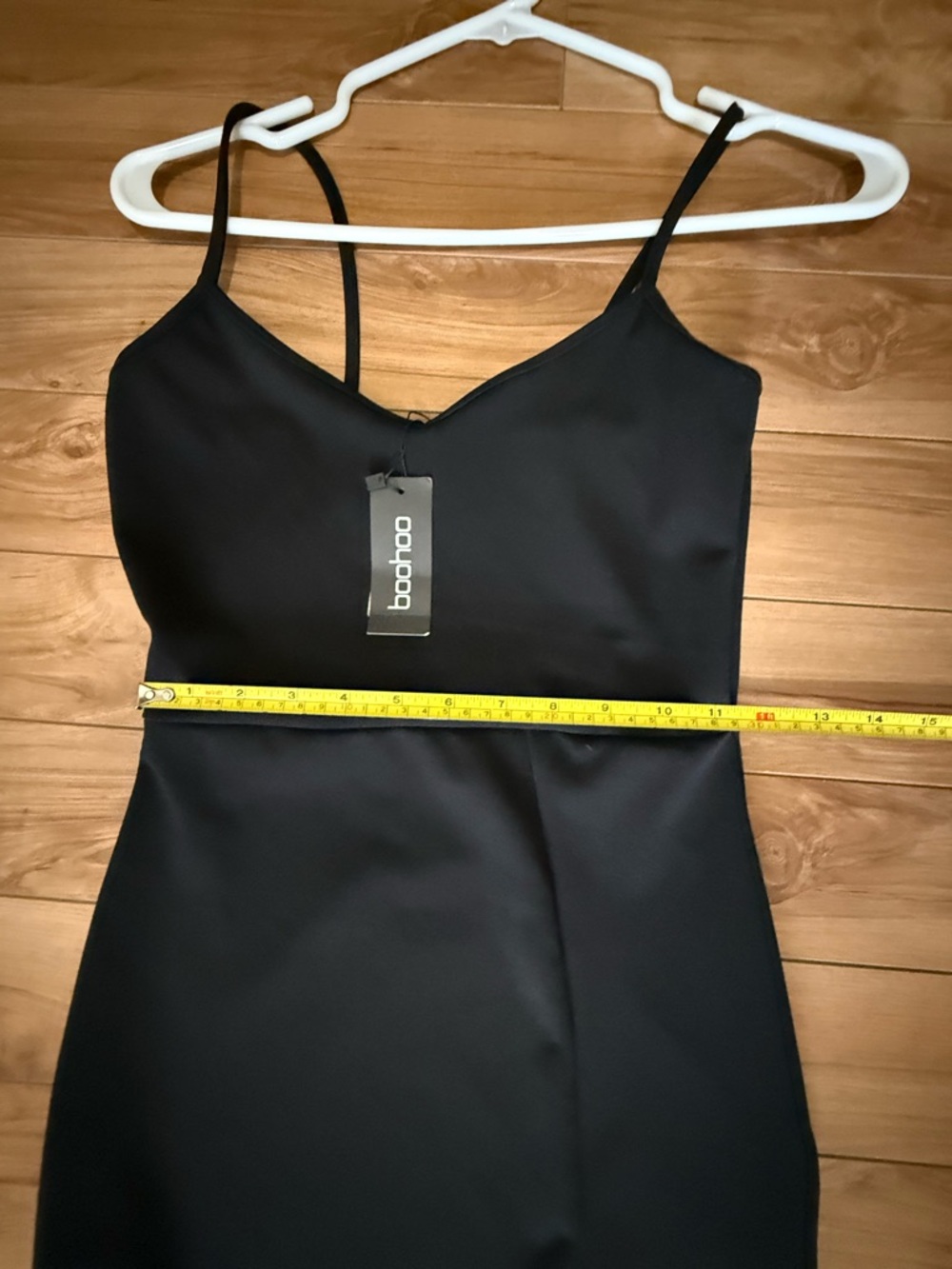 Boohoo Black Spaghetti Strap Midi Dress with Ruffle Hem - Picture 12 of 13